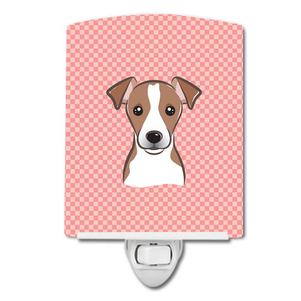 Checkerboard Pink Jack Russell Terrier Ceramic Night Light