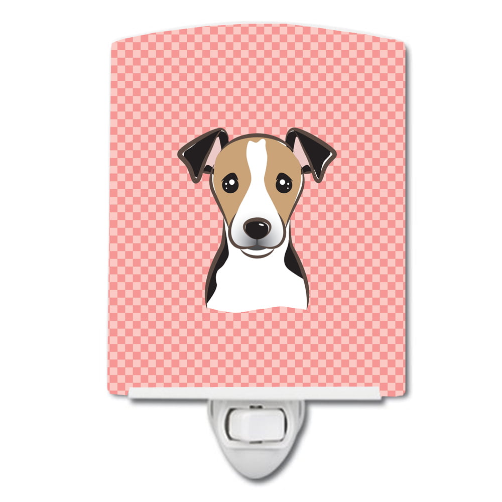 Checkerboard Pink Jack Russell Terrier Ceramic Night Light