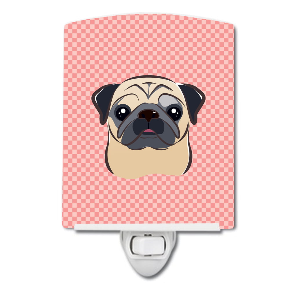 Checkerboard Pink Fawn Pug Ceramic Night Light
