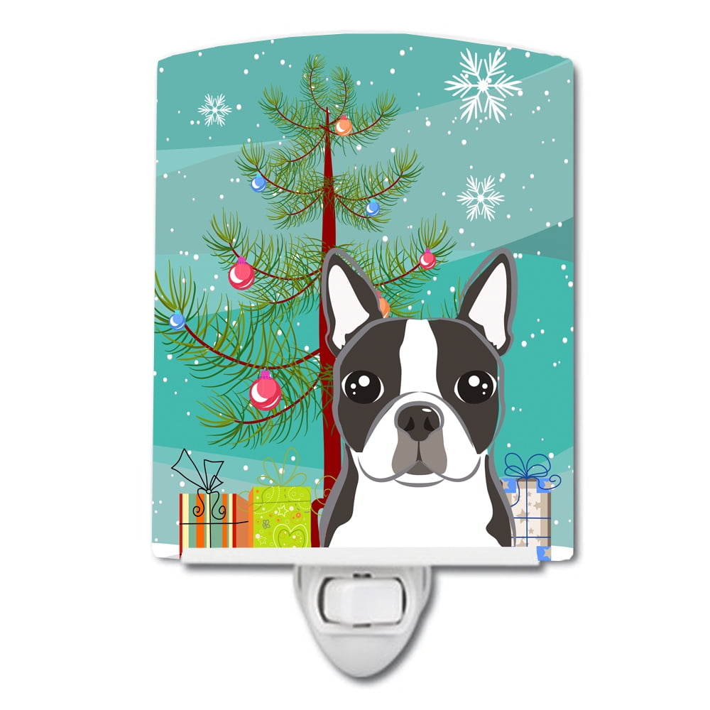 BB1575CNL Christmas Tree & Boston Terrier Ceramic Night Light