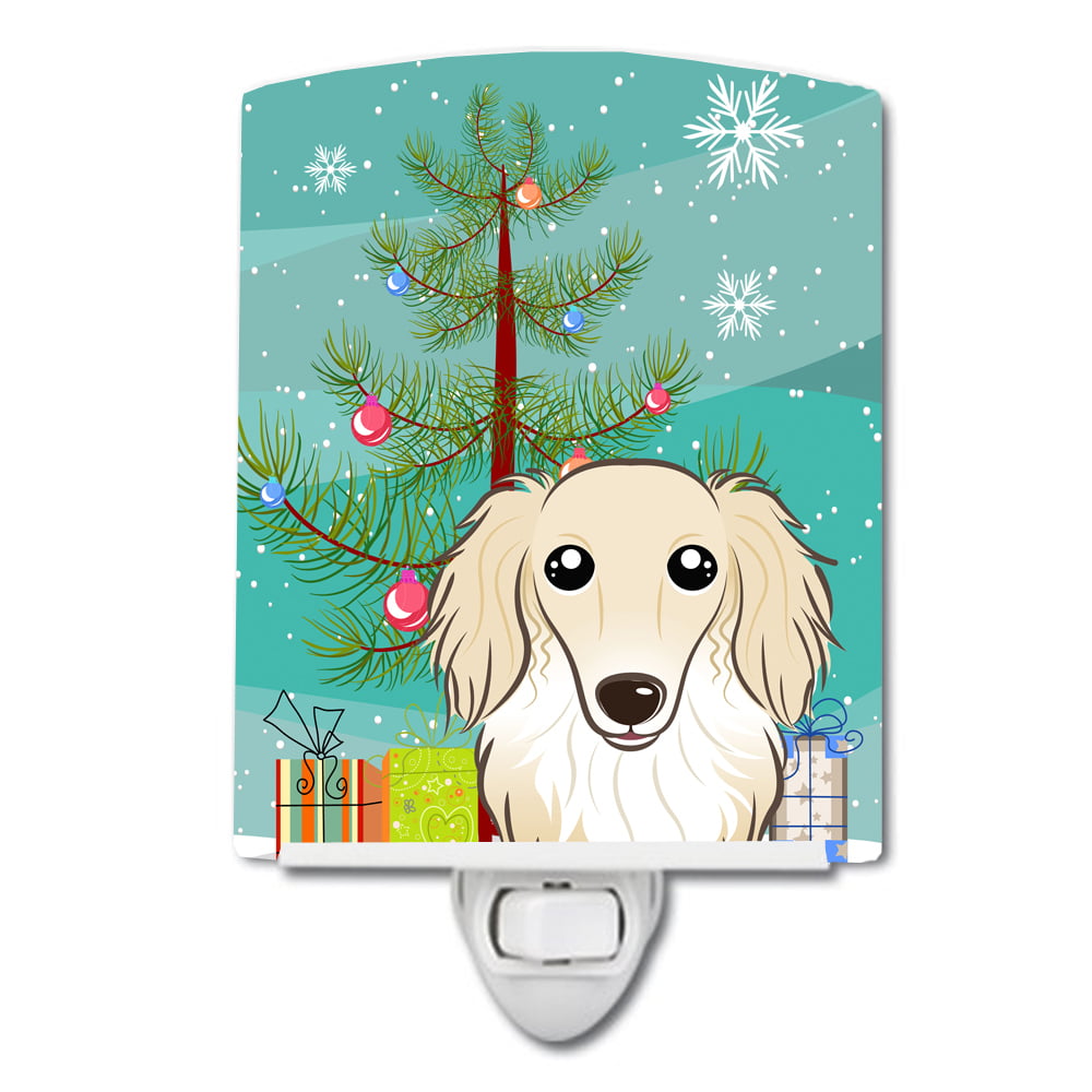 Christmas Tree & Longhair Creme Dachshund Ceramic Night Light