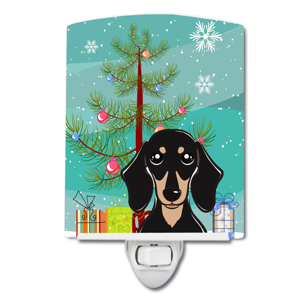 Christmas Tree & Smooth Black & Tan Dachshund Ceramic Night Light