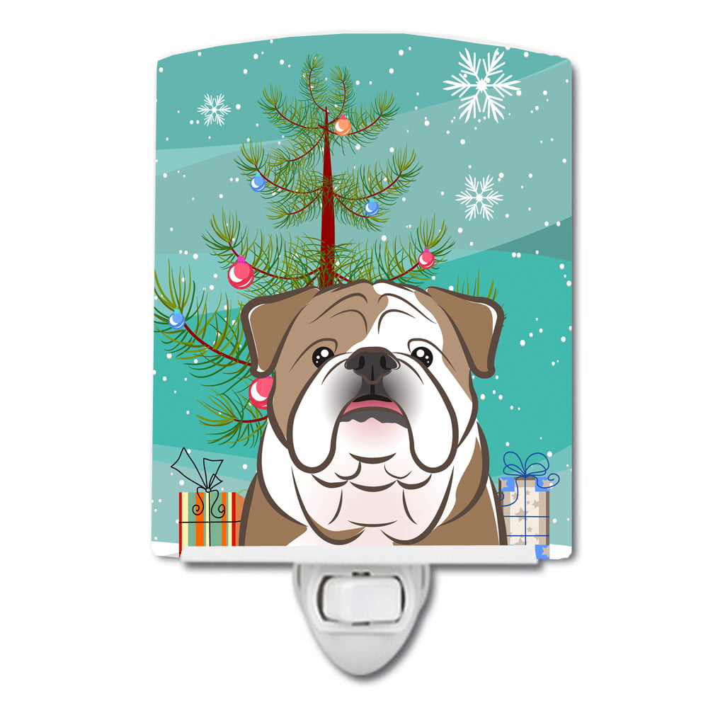 Christmas Tree & English Bulldog Ceramic Night Light