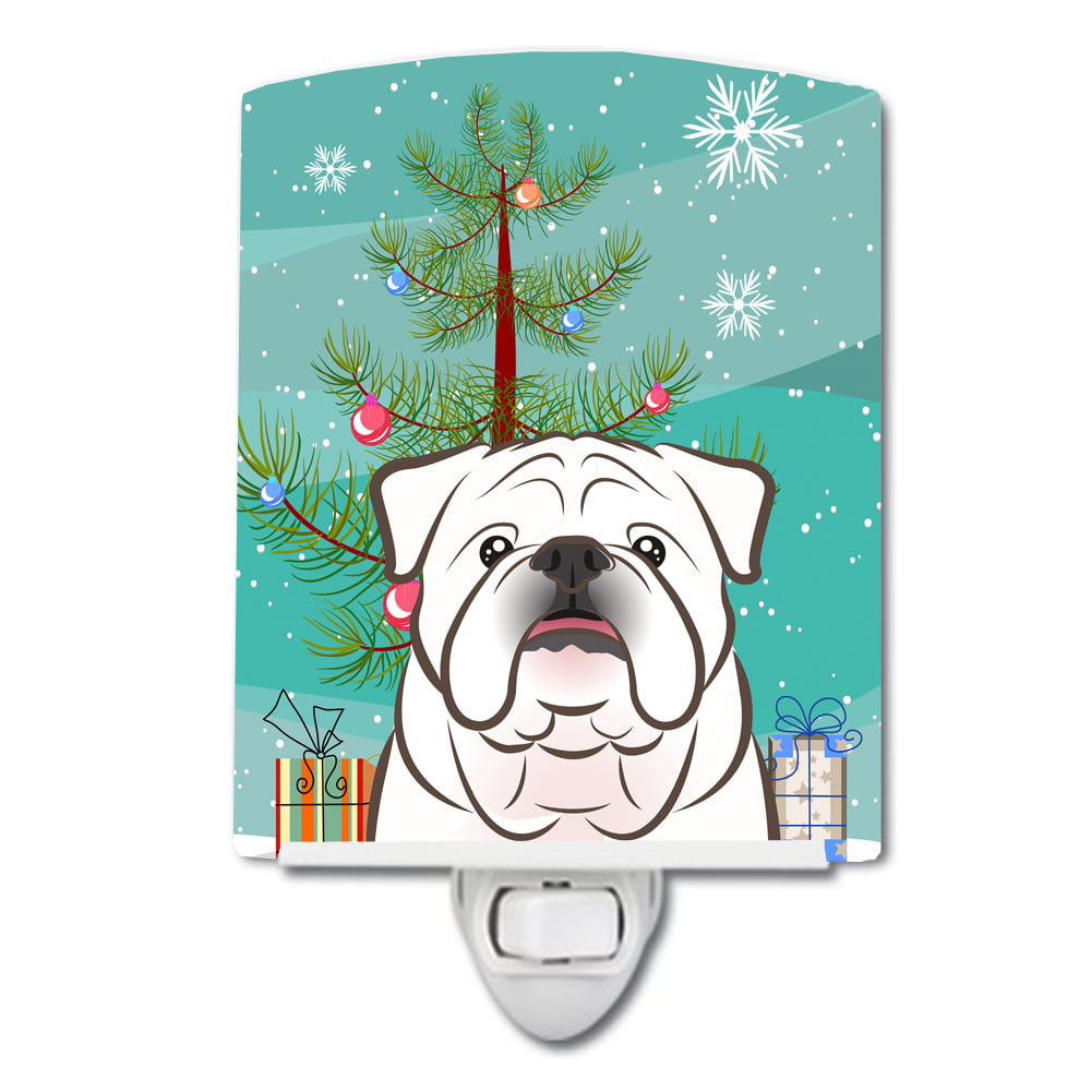 Christmas Tree & White English Bulldog Ceramic Night Light