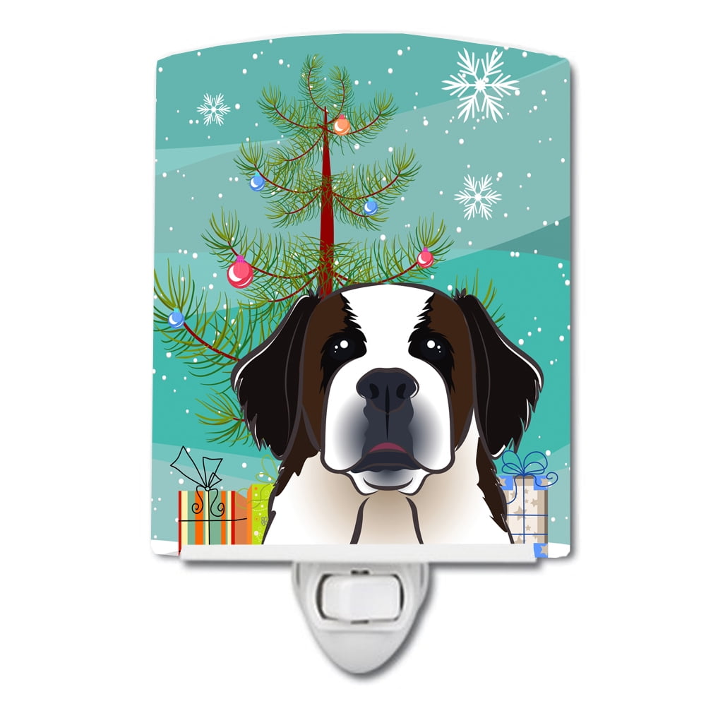 BB1618CNL Christmas Tree & Saint Bernard Ceramic Night Light