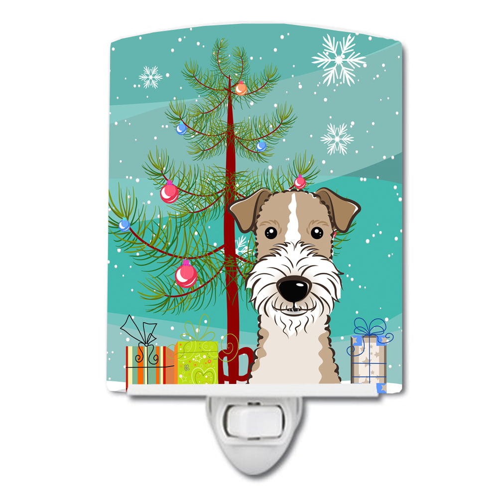 Christmas Tree & Wire Haired Fox Terrier Ceramic Night Light