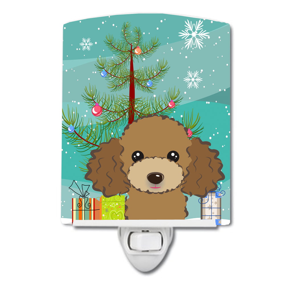 Christmas Tree & Chocolate Brown Poodle Ceramic Night Light