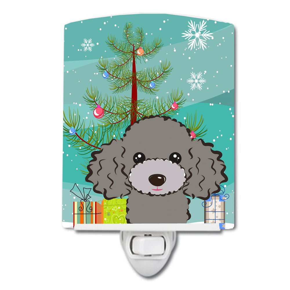 Christmas Tree & Silver Gray Poodle Ceramic Night Light