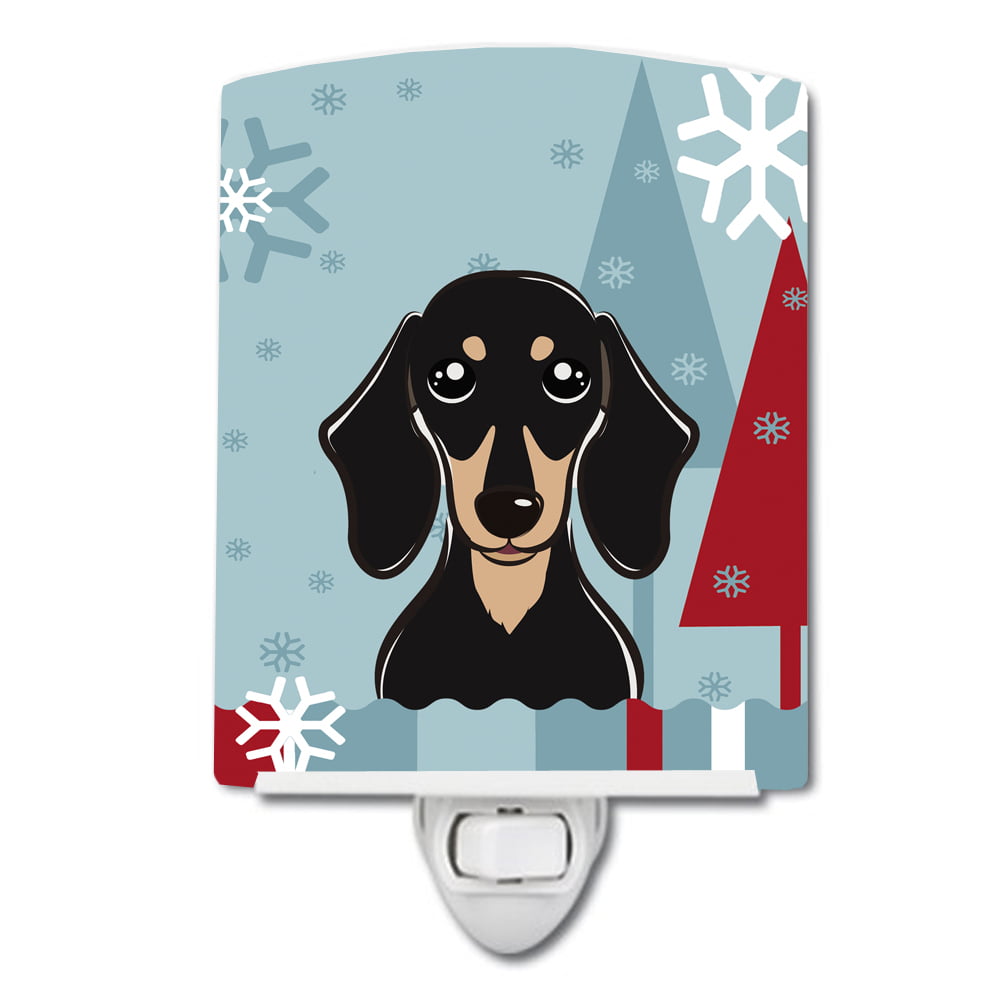 Winter Holiday Smooth Black & Tan Dachshund Ceramic Night Light