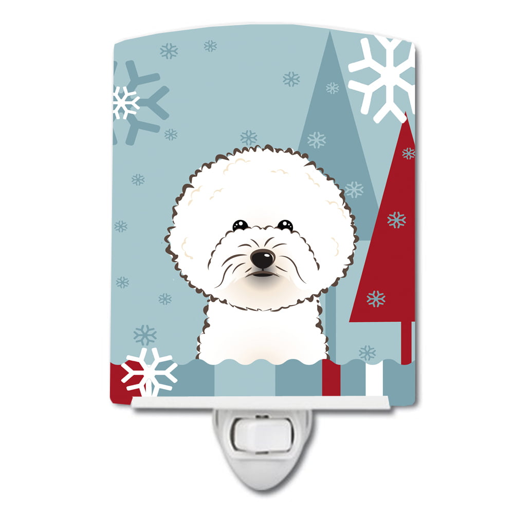 Winter Holiday Bichon Frise Ceramic Night Light