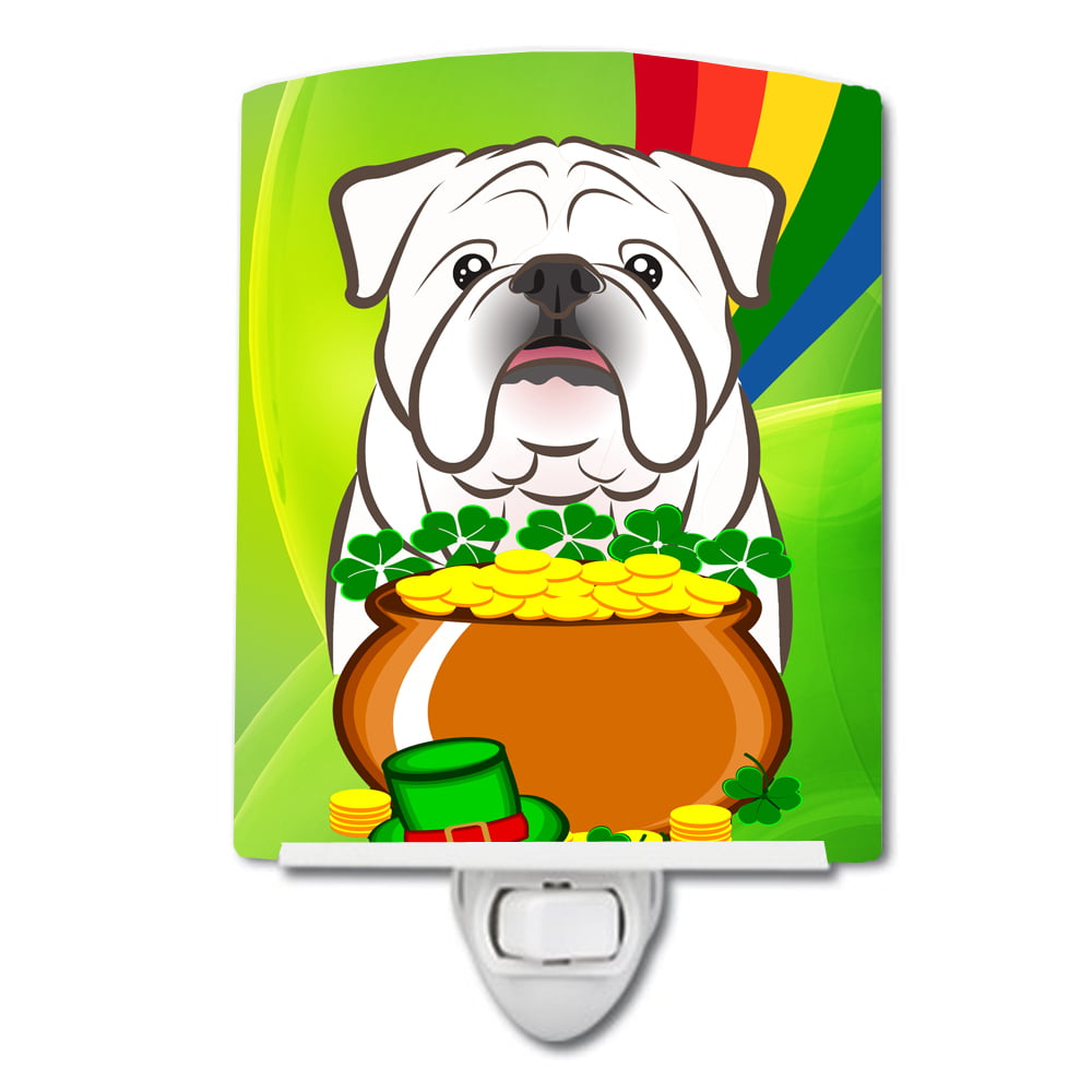 White English Bulldog St. Patricks Day Ceramic Night Light