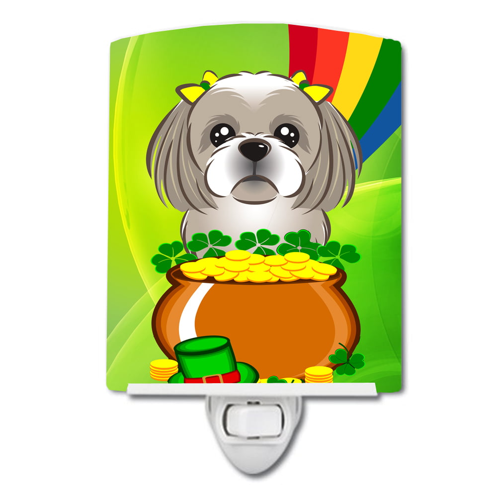 Gray Silver Shih Tzu St. Patricks Day Ceramic Night Light