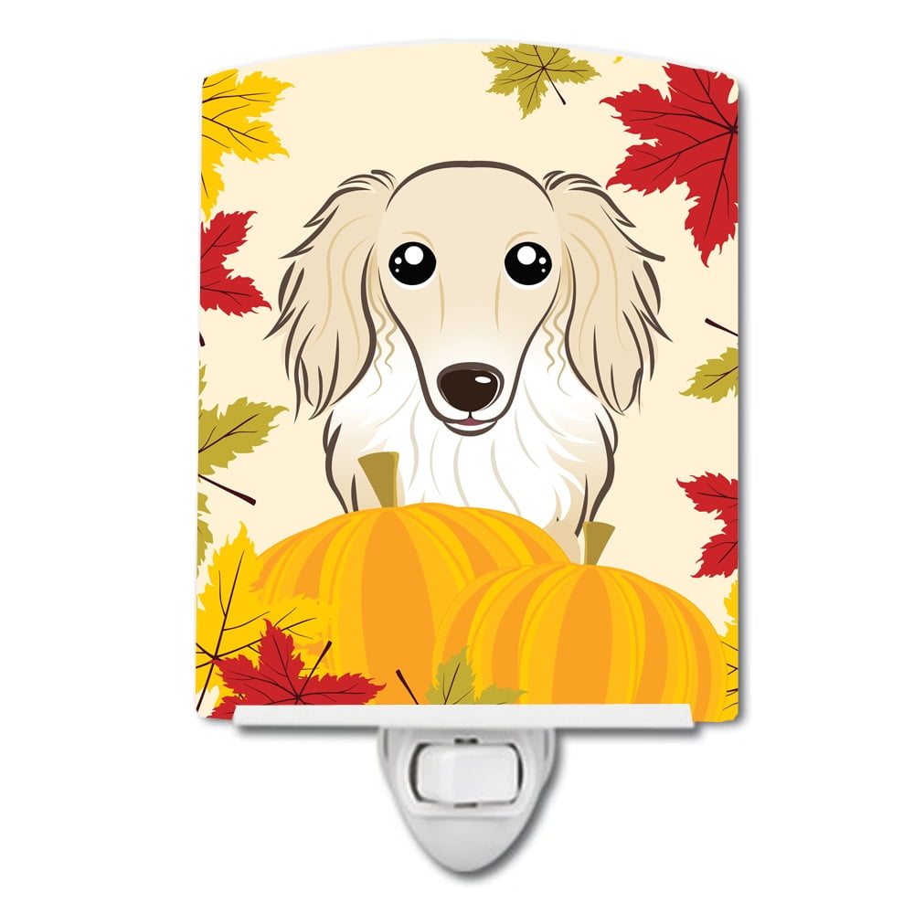 Longhair Creme Dachshund Thanksgiving Ceramic Night Light