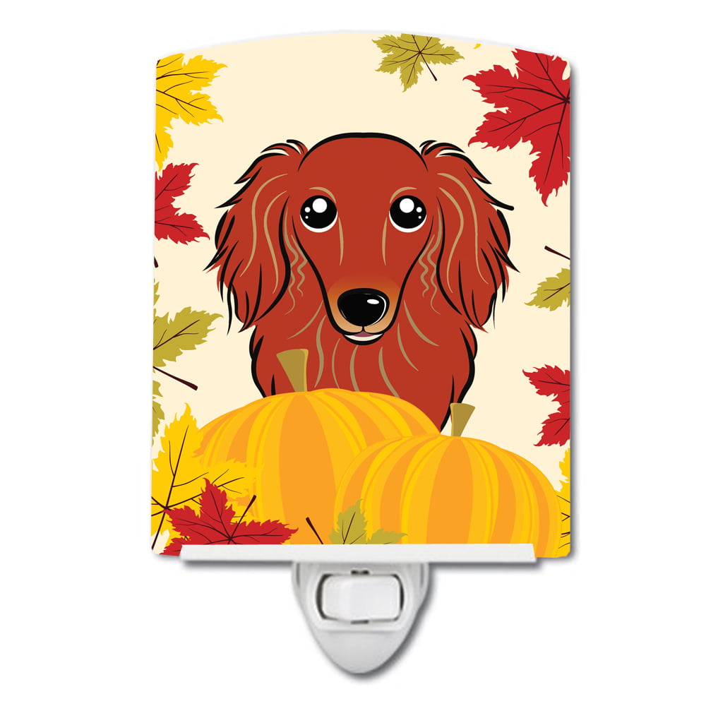 Longhair Red Dachshund Thanksgiving Ceramic Night Light