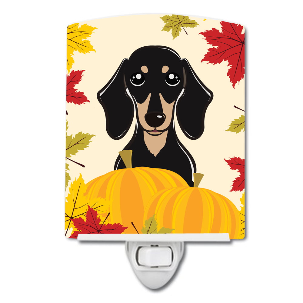 Smooth Black & Tan Dachshund Thanksgiving Ceramic Night Light