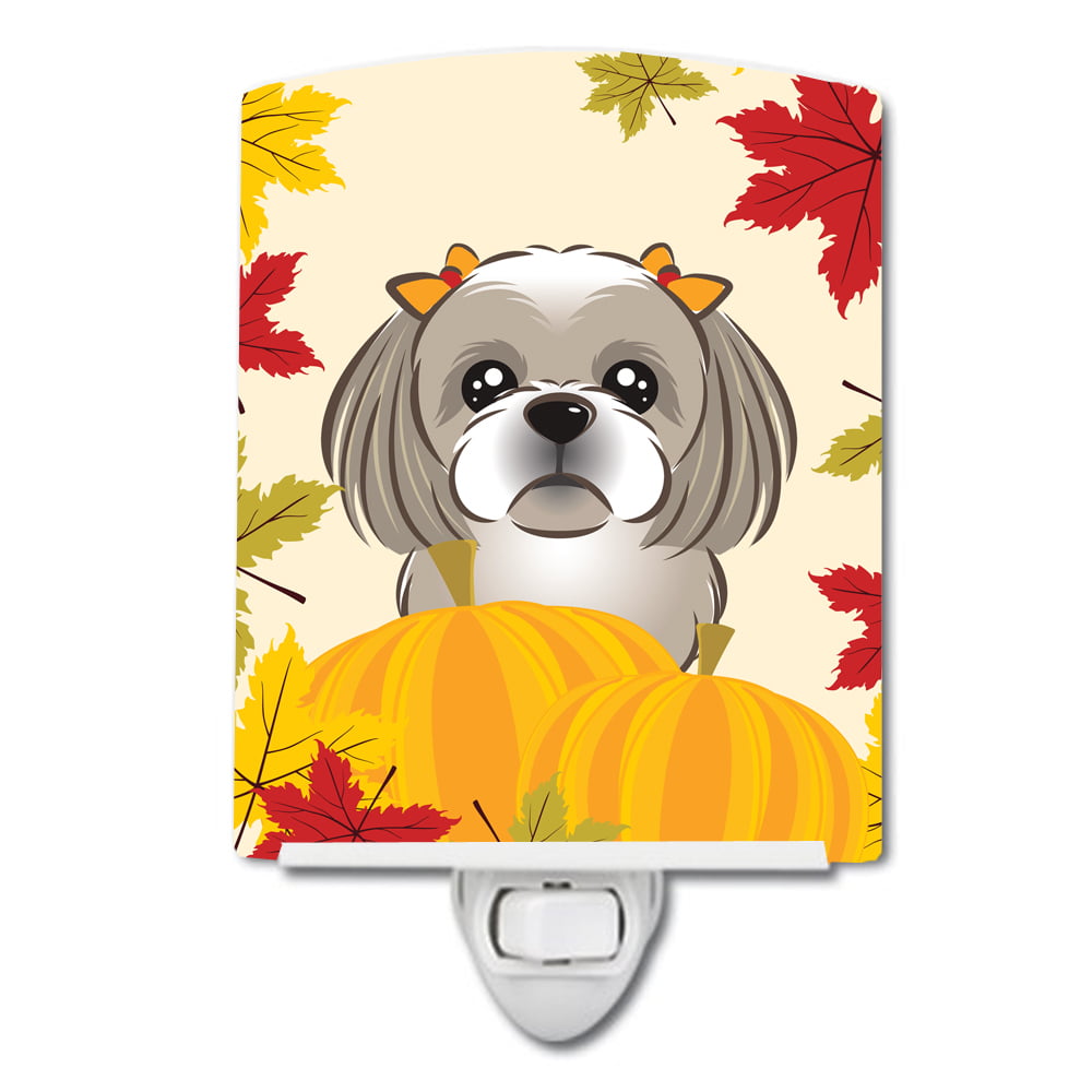 Gray Silver Shih Tzu Thanksgiving Ceramic Night Light