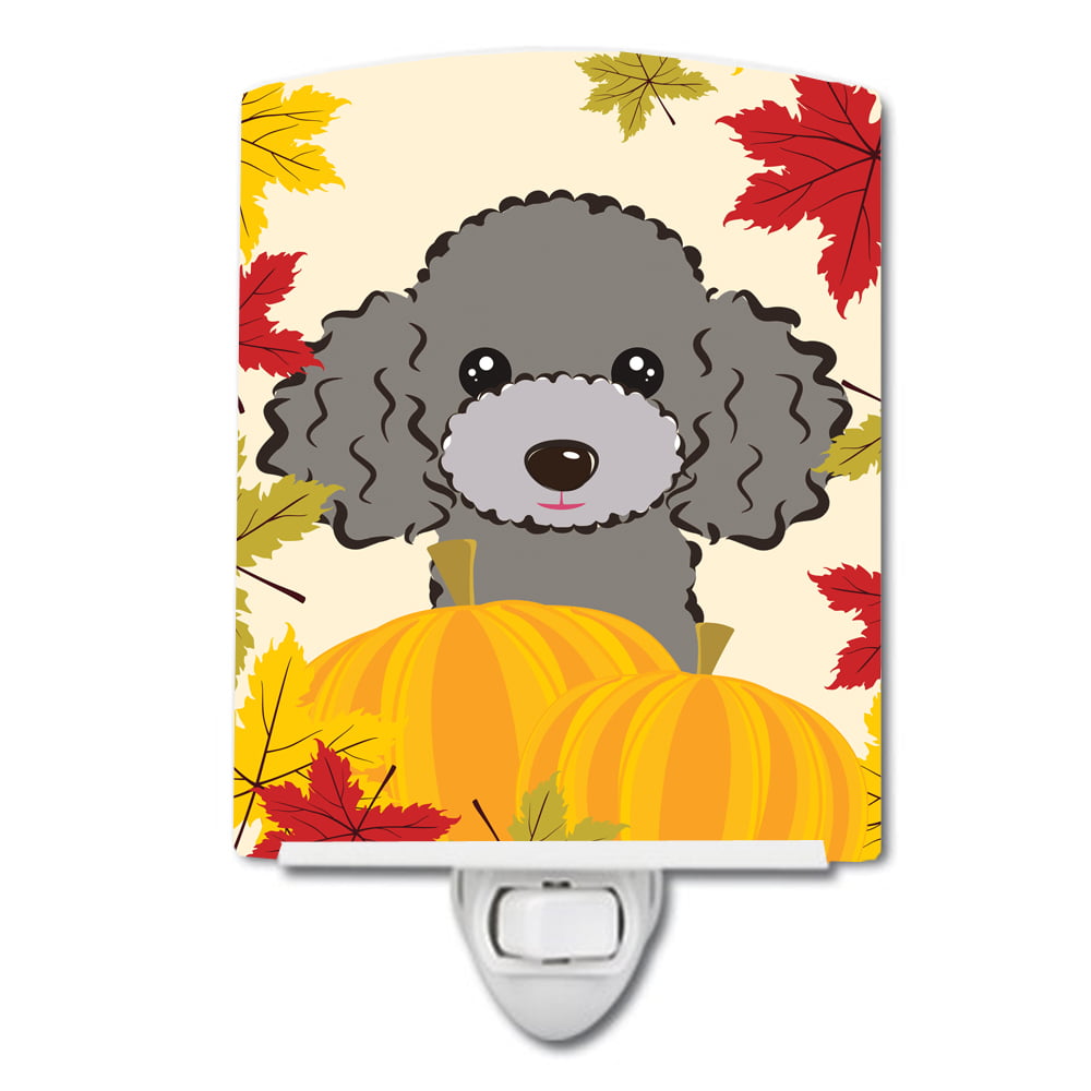 Silver Gray Poodle Thanksgiving Ceramic Night Light