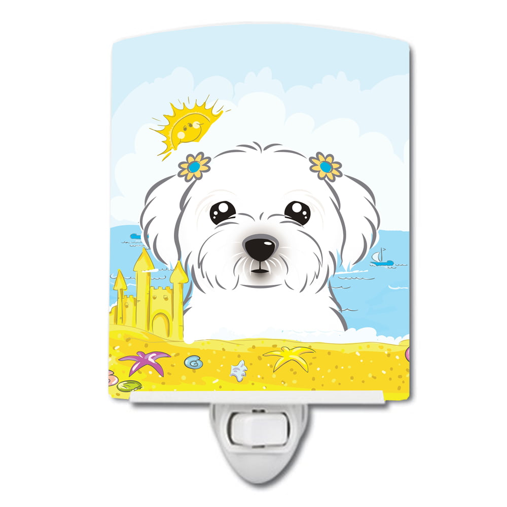 BB2076CNL Maltese Summer Beach Ceramic Night Light