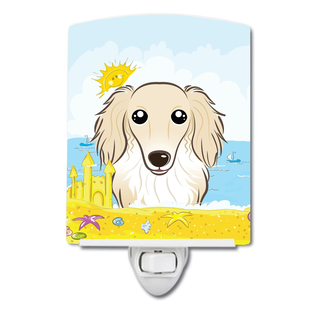 Longhair Creme Dachshund Summer Beach Ceramic Night Light