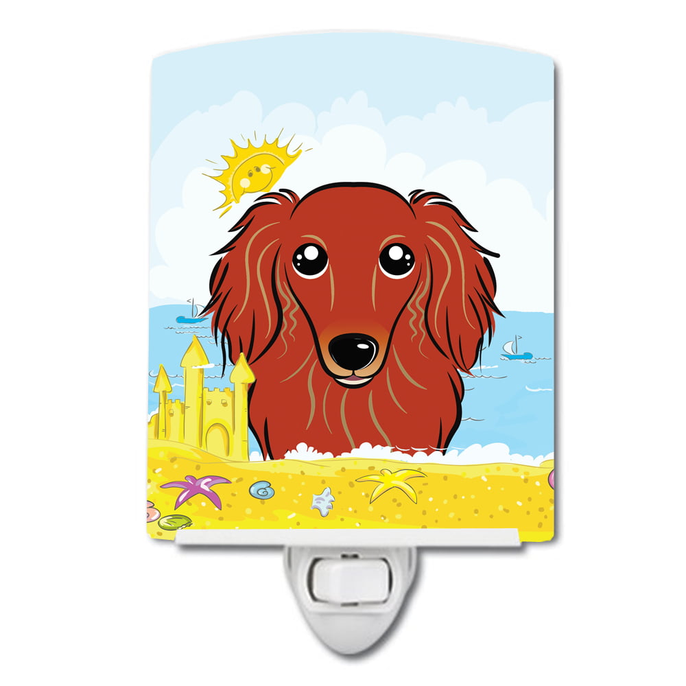 Longhair Red Dachshund Summer Beach Ceramic Night Light