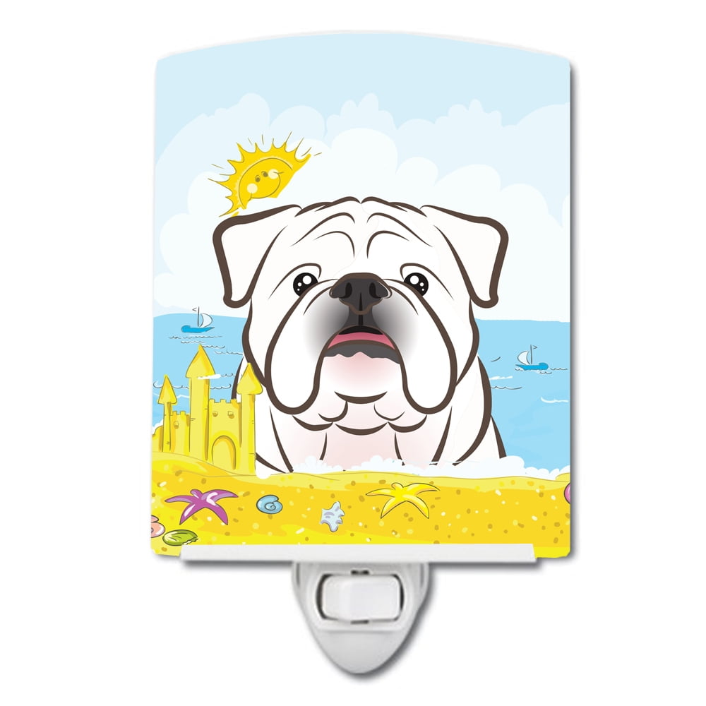 White English Bulldog Summer Beach Ceramic Night Light