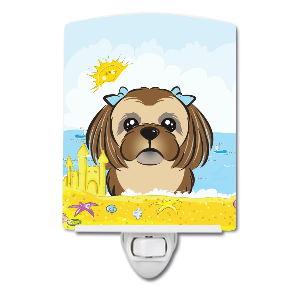 Chocolate Brown Shih Tzu Summer Beach Ceramic Night Light