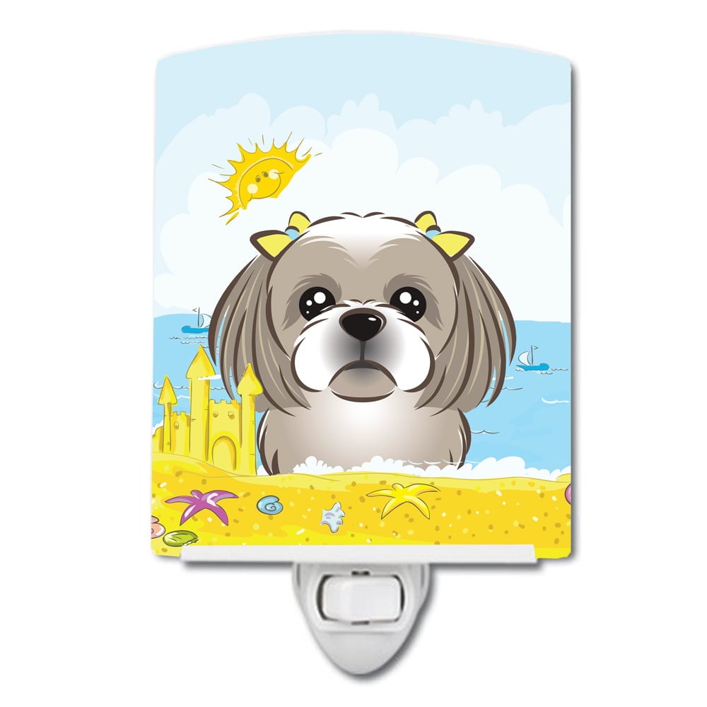 Gray Silver Shih Tzu Summer Beach Ceramic Night Light