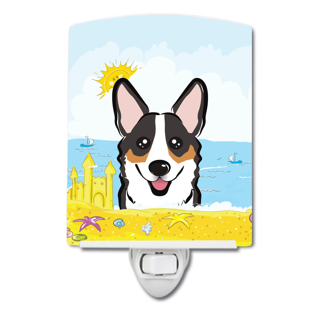 Tricolor Corgi Summer Beach Ceramic Night Light