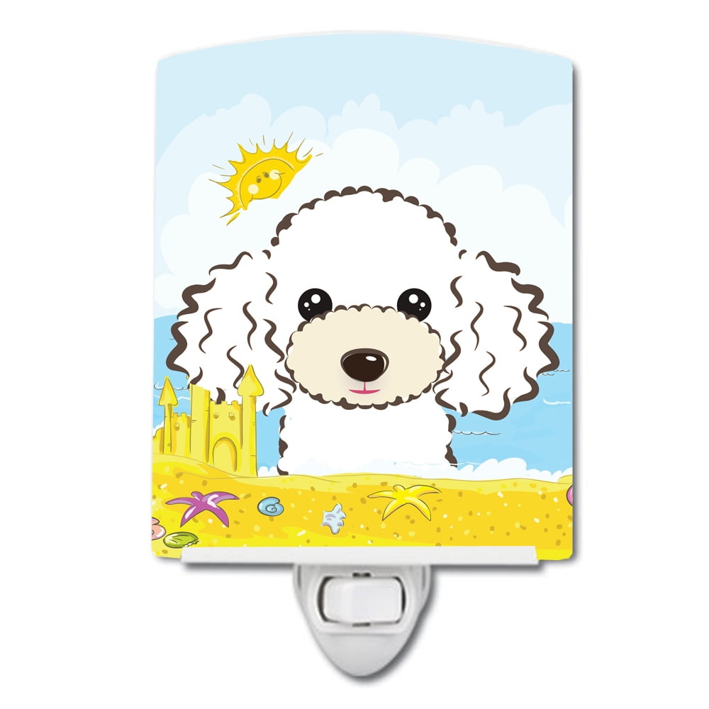White Poodle Summer Beach Ceramic Night Light