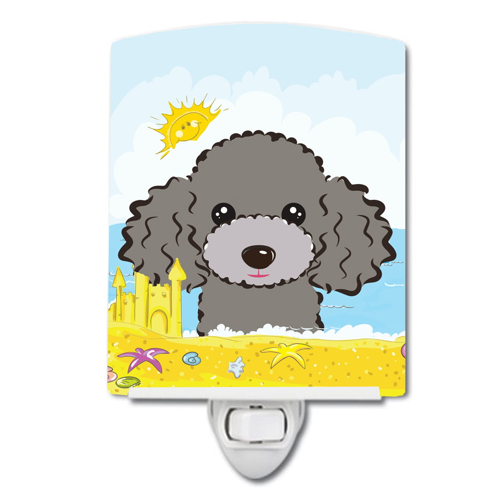 BB2127CNL Silver Gray Poodle Summer Beach Ceramic Night Light