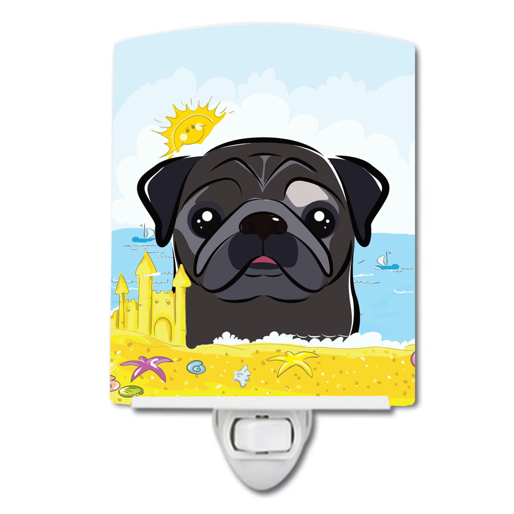 BB2131CNL Black Pug Summer Beach Ceramic Night Light