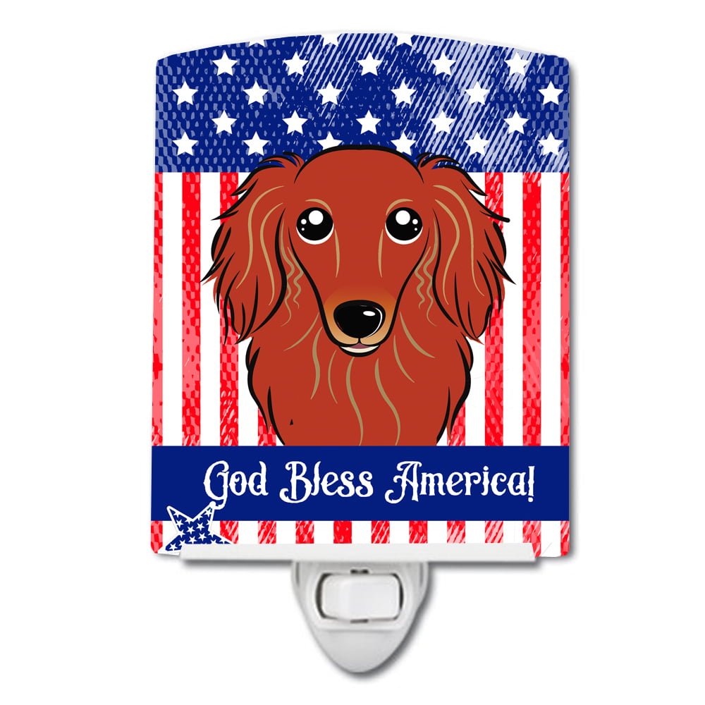 American Flag & Longhair Red Dachshund Ceramic Night Light