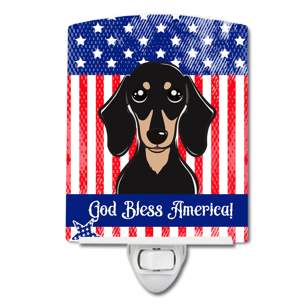 American Flag & Smooth Black & Tan Dachshund Ceramic Night Light