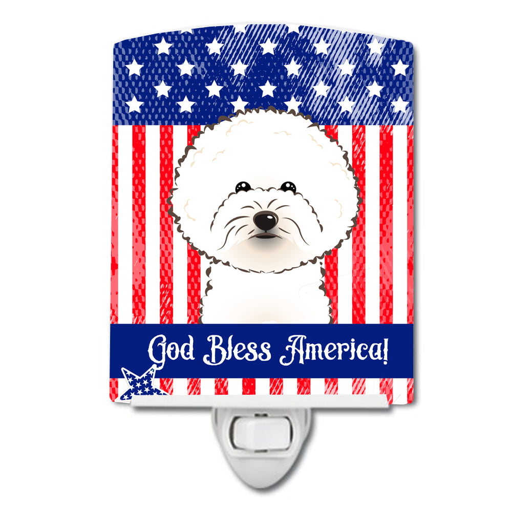 American Flag & Bichon Frise Ceramic Night Light