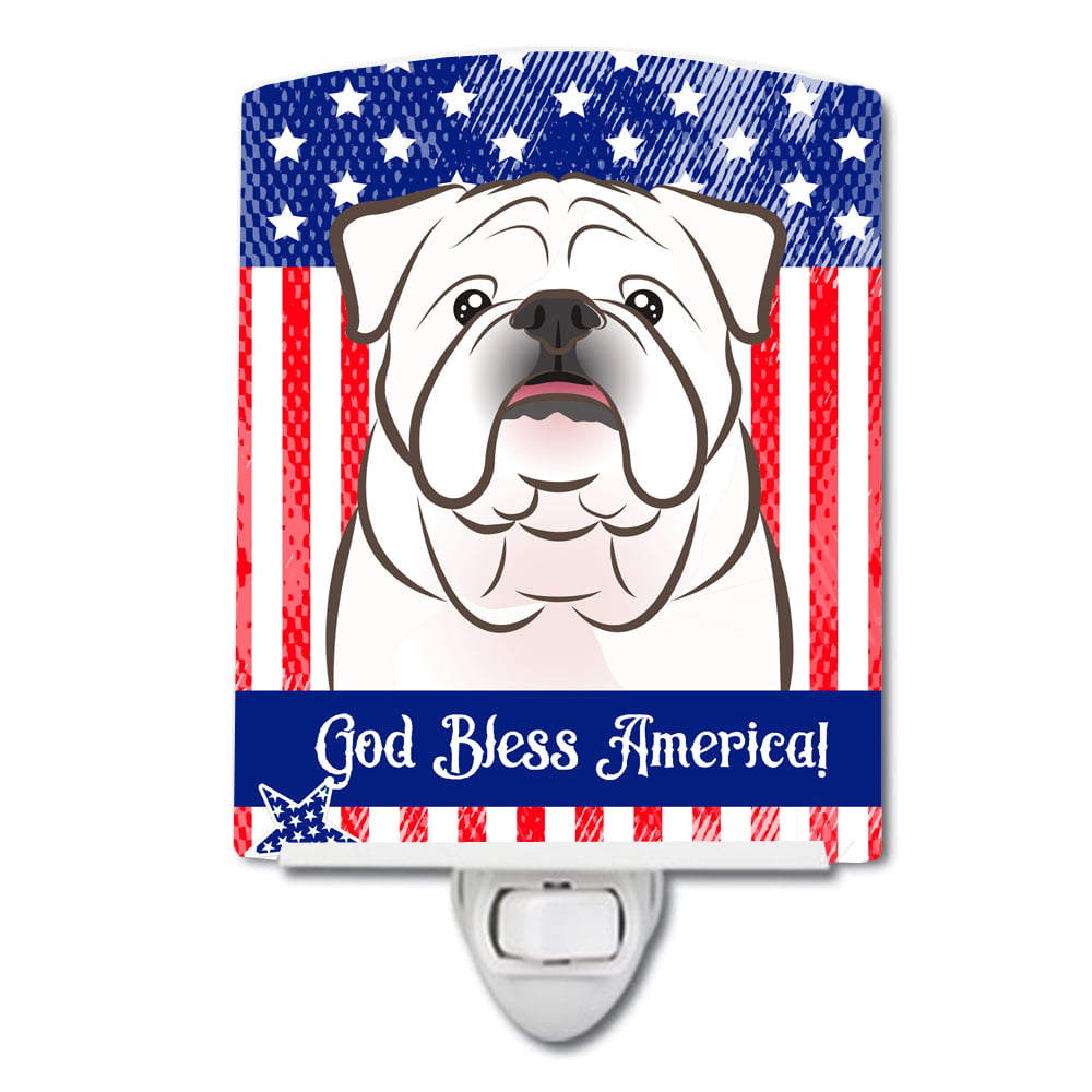 American Flag & White English Bulldog Ceramic Night Light