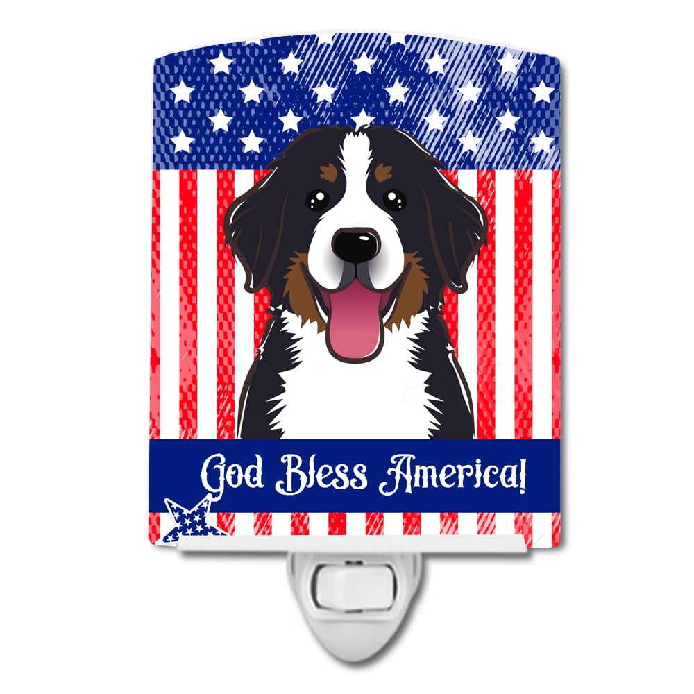 American Flag & Bernese Mountain Dog Ceramic Night Light