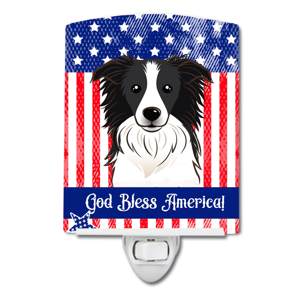 American Flag & Border Collie Ceramic Night Light