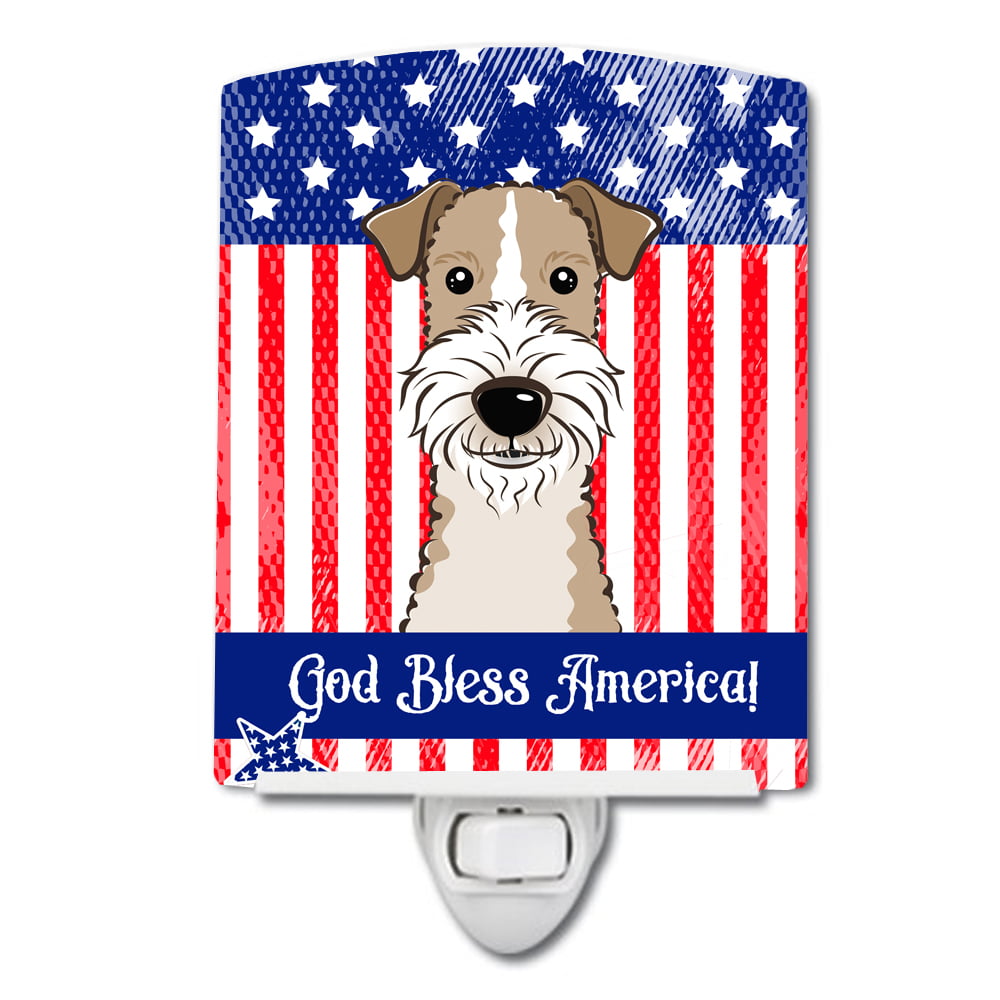 American Flag & Wire Haired Fox Terrier Ceramic Night Light