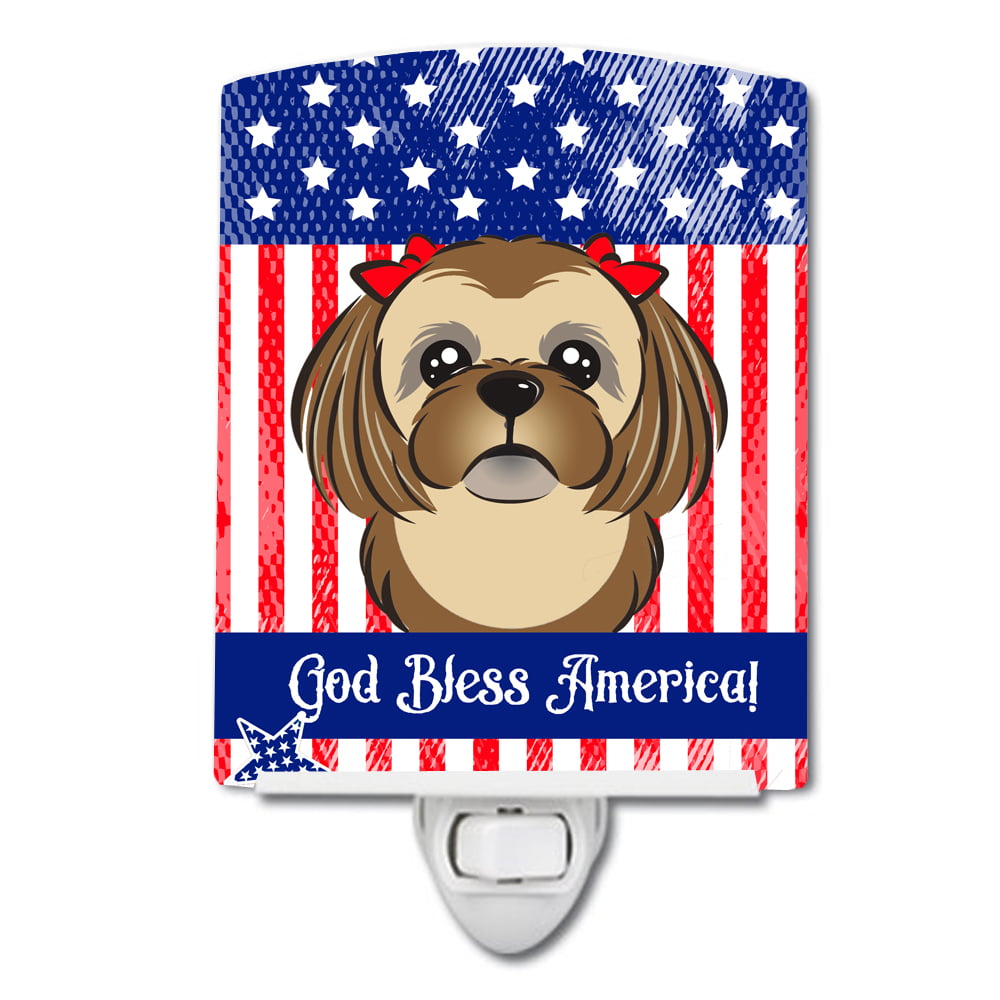 American Flag & Chocolate Brown Shih Tzu Ceramic Night Light