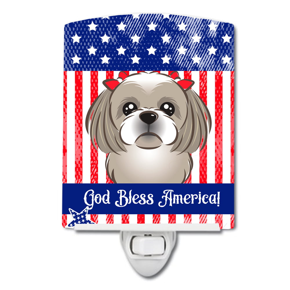 American Flag & Gray Silver Shih Tzu Ceramic Night Light