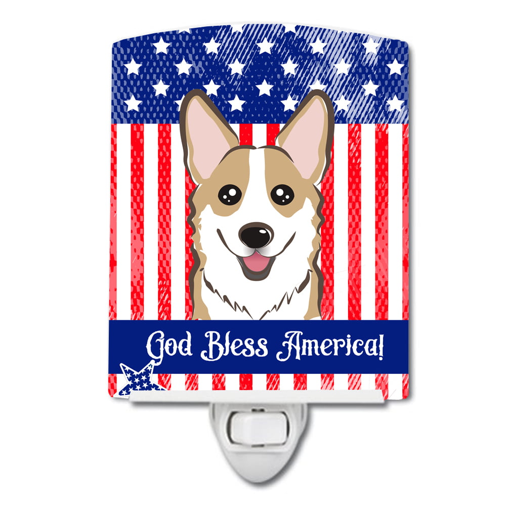 American Flag & Sable Corgi Ceramic Night Light