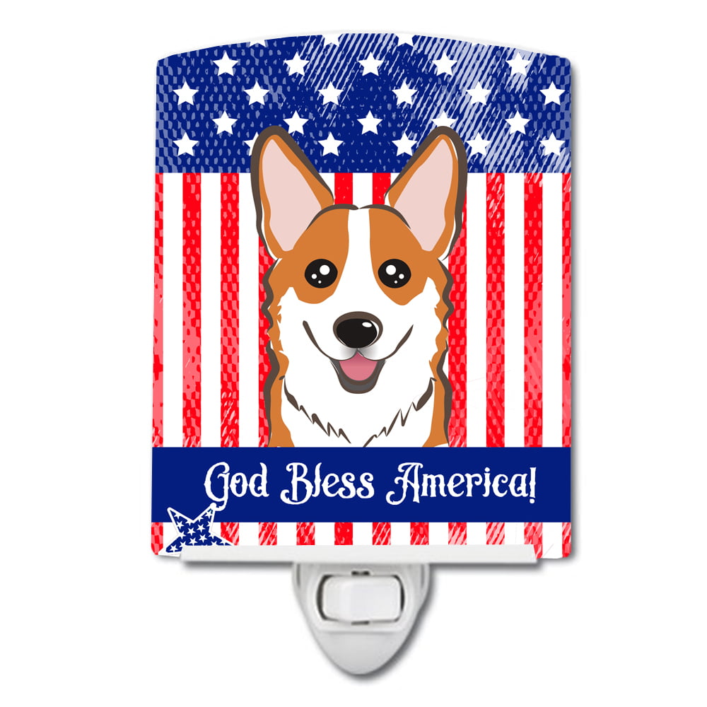 American Flag & Red Corgi Ceramic Night Light