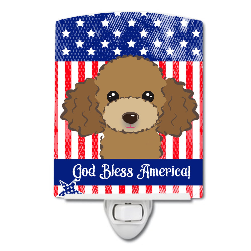 American Flag & Chocolate Brown Poodle Ceramic Night Light