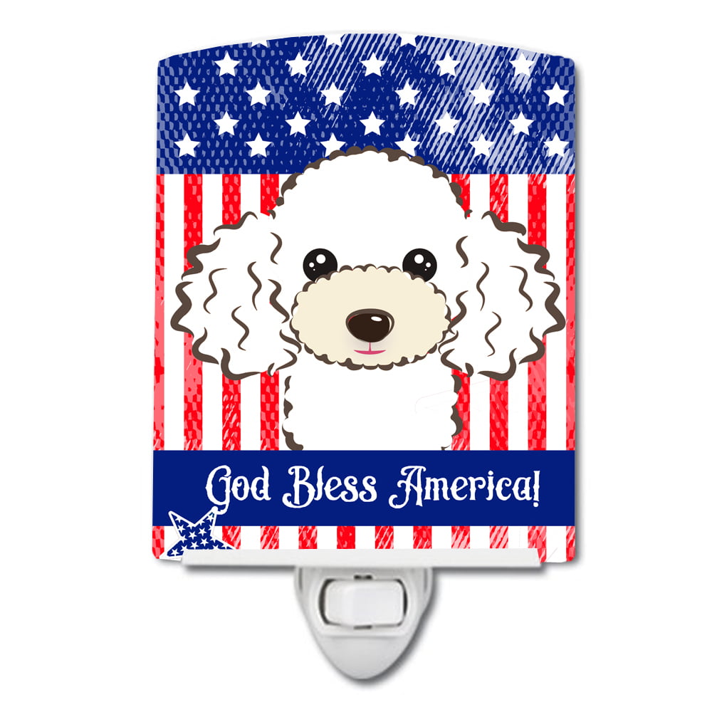 American Flag & White Poodle Ceramic Night Light