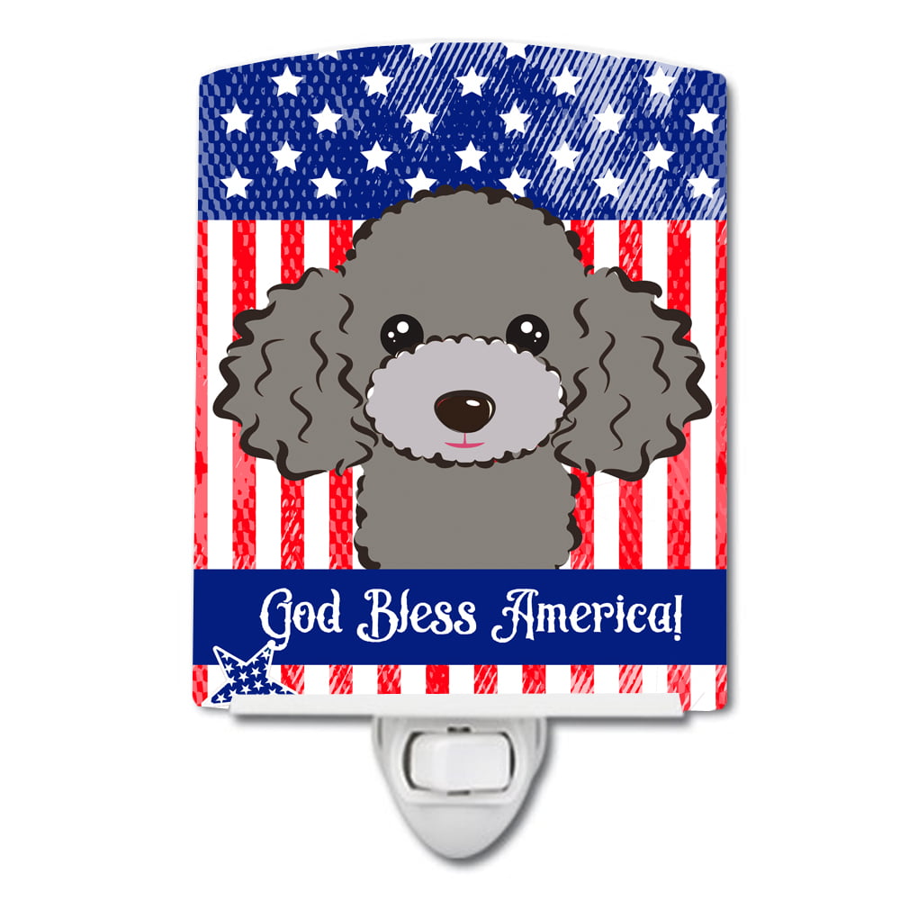 American Flag & Silver Gray Poodle Ceramic Night Light