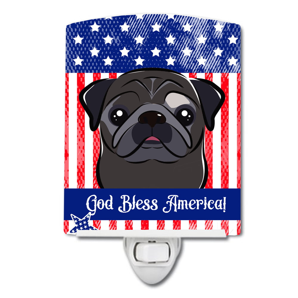 BB2193CNL American Flag & Black Pug Ceramic Night Light