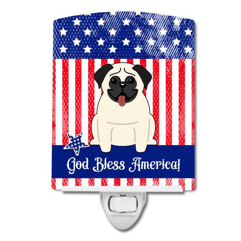 Patriotic USA Pug Cream Ceramic Night Light