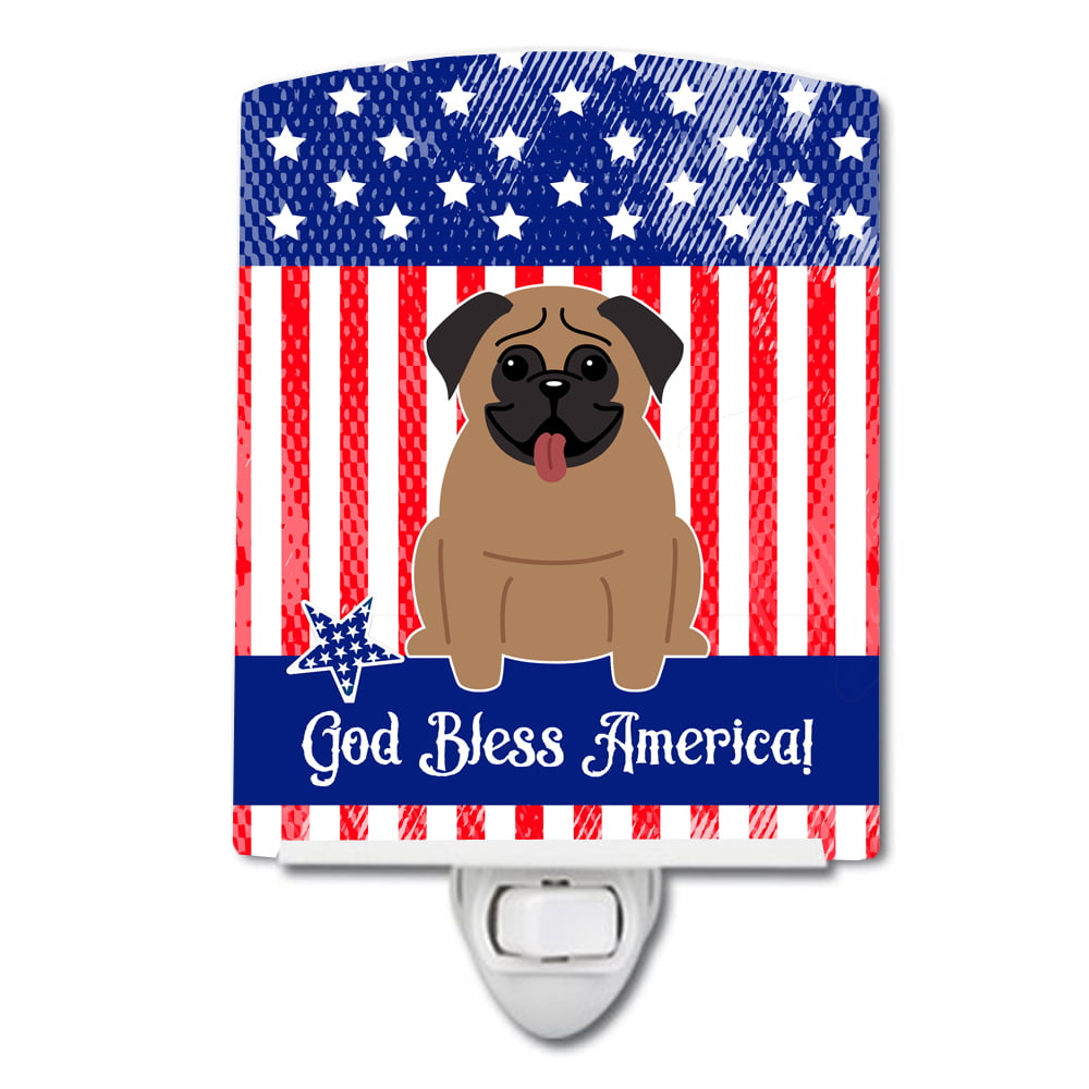 Patriotic USA Pug Brown Ceramic Night Light