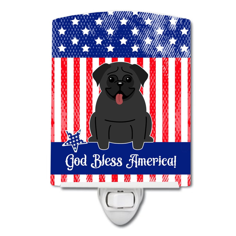 Patriotic USA Pug Black Ceramic Night Light