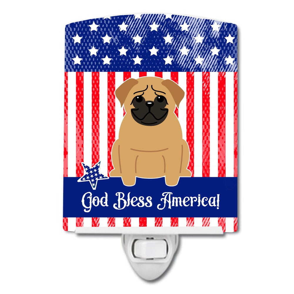 Patriotic USA Pug Brown Ceramic Night Light